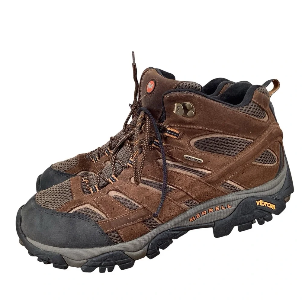 Merrell Moab Mid Waterproof Hiking Boots Men's 13 Vibram Outsoles J88623 Earth
